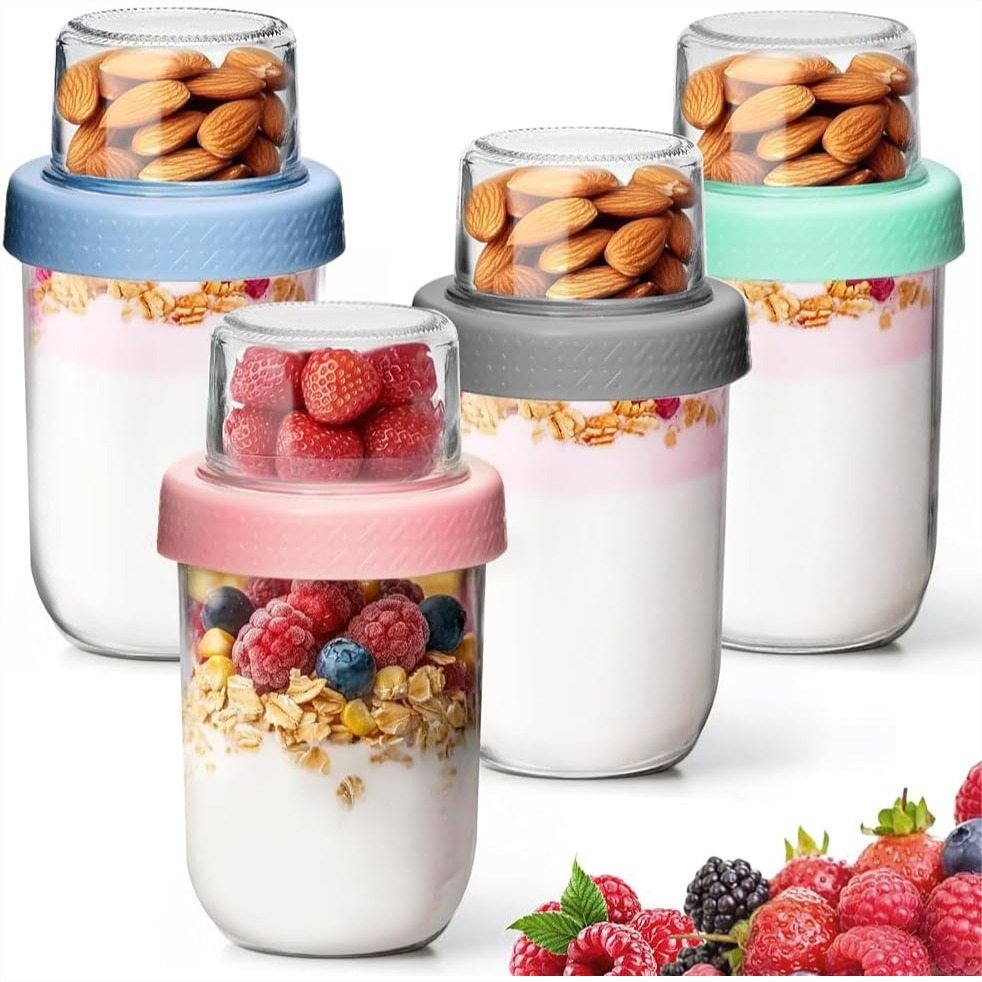 Meal Prep Yogurt Parfait - 4 Pack Glass Yogurt Parfait Cups