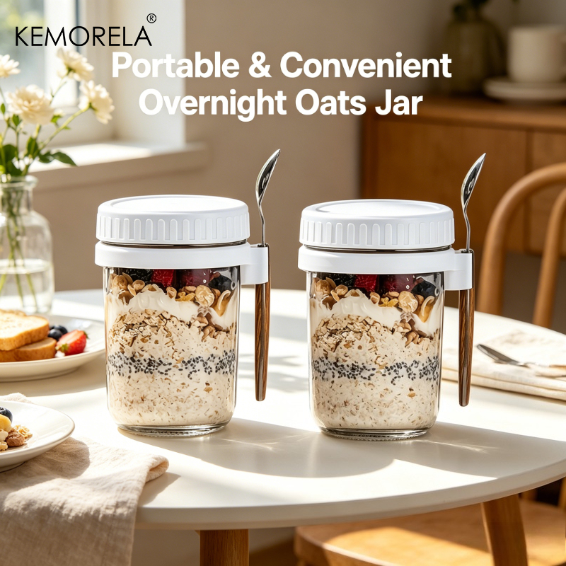 Meal Prep Oatmeal Jars - 2pc Overnight Oatmeal Cup with Lid