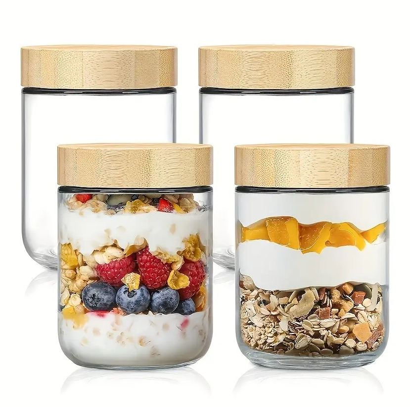 Meal Prep Yogurt Parfait - Overnight Oats Jars with Bamboo Lids