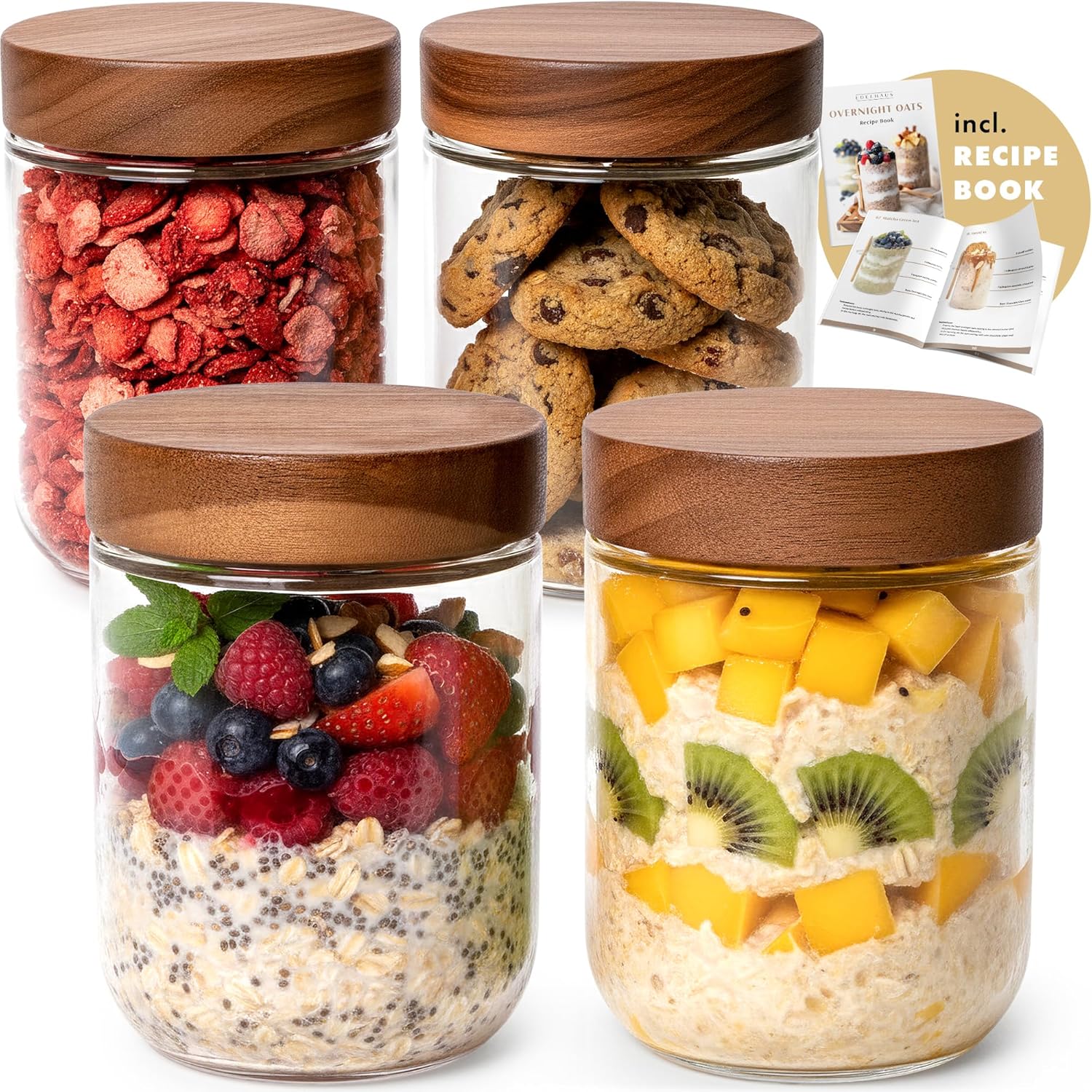 Meal Prep Oatmeal Jars - Overnight Oats Containers with Lids Acacia