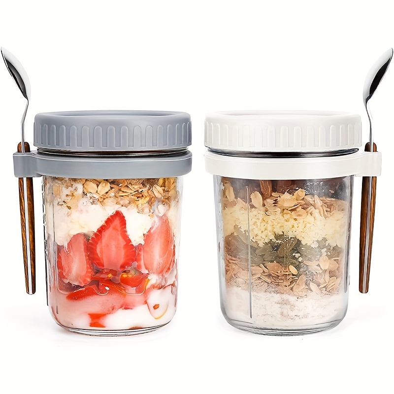 1pc/2pcs Glass Oatmeal Cup, Ov - Meal Prep Oatmeal Jars ulasan dan harga