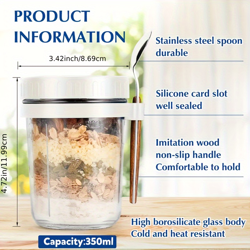 1pc/2pcs Glass Oatmeal Cup, Ov - Meal Prep Oatmeal Jars ulasan dan harga