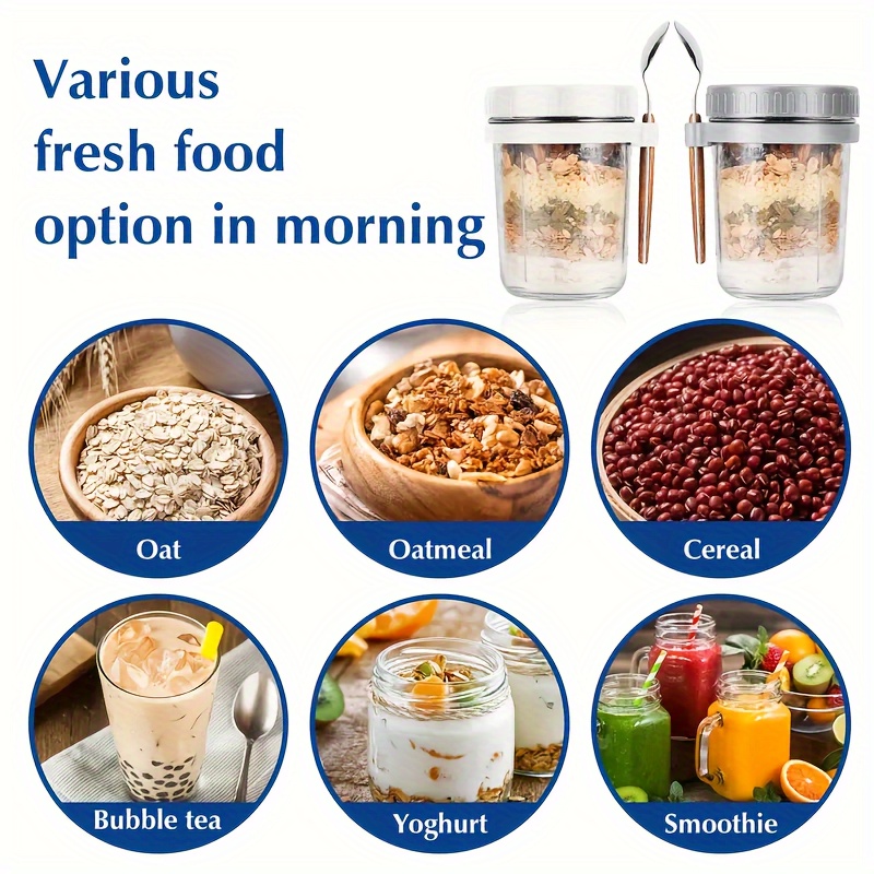 1pc/2pcs Glass Oatmeal Cup, Ov - Meal Prep Oatmeal Jars ulasan dan harga