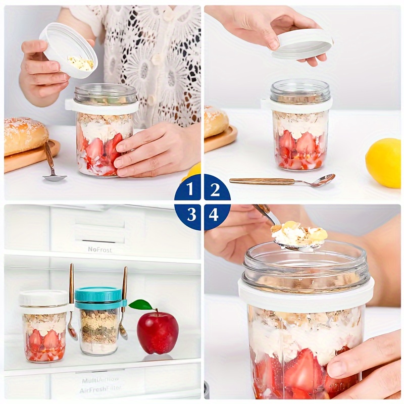 1pc/2pcs Glass Oatmeal Cup, Ov - Meal Prep Oatmeal Jars ulasan dan harga