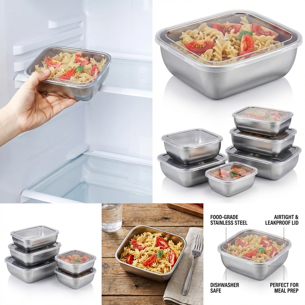 5PCS Stainless Steel Food Stor - Meal Prep Ideas ulasan dan harga