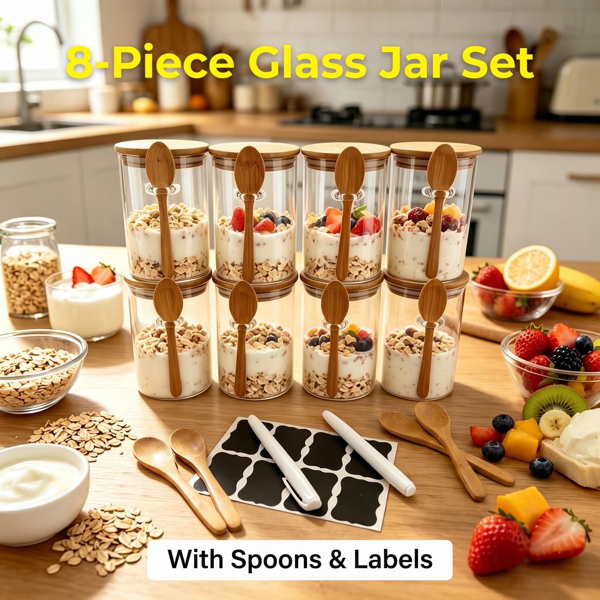 8 Pack Overnight Oats Glass Ja - Meal Prep Yogurt Parfait ulasan dan harga
