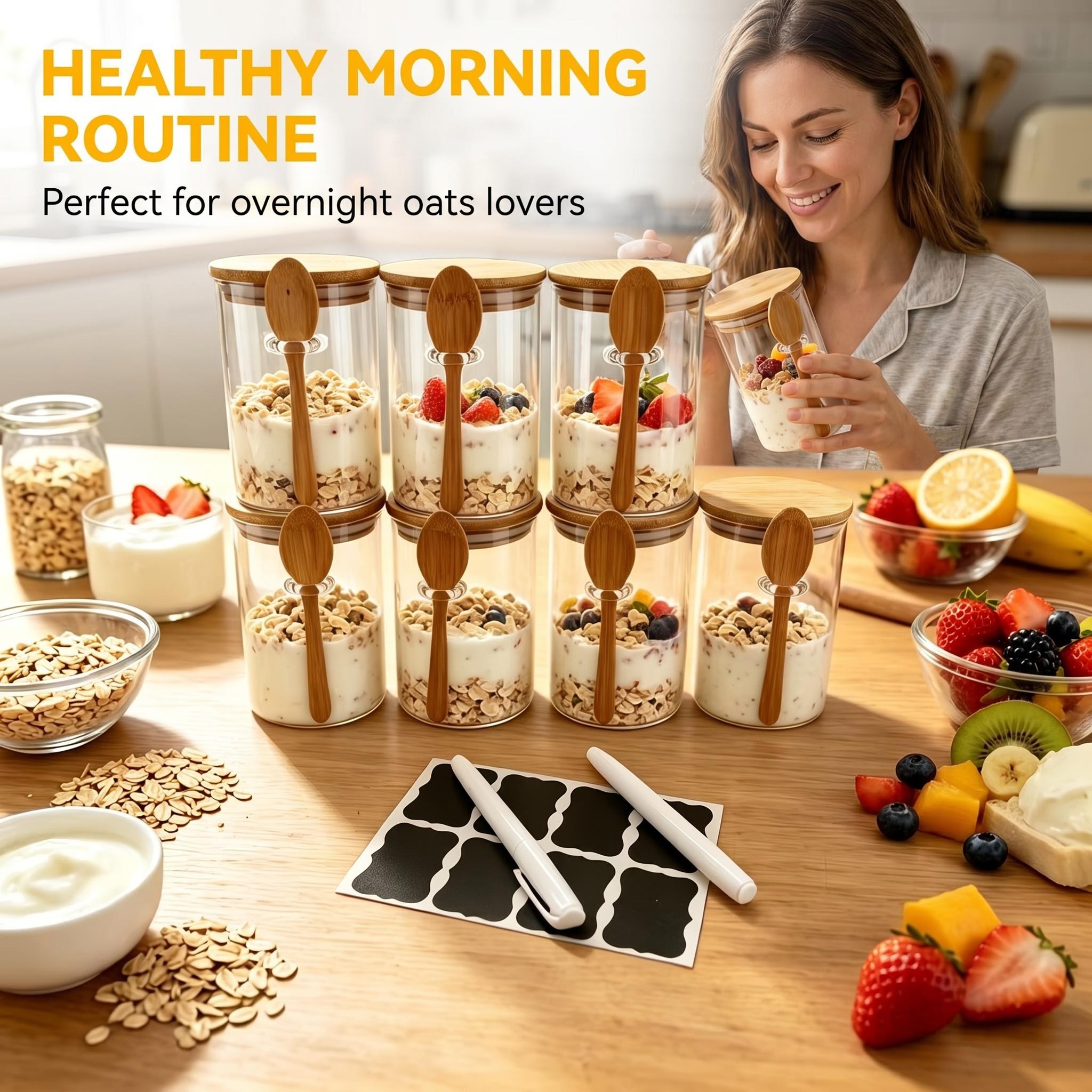 8 Pack Overnight Oats Glass Ja - Meal Prep Yogurt Parfait ulasan dan harga