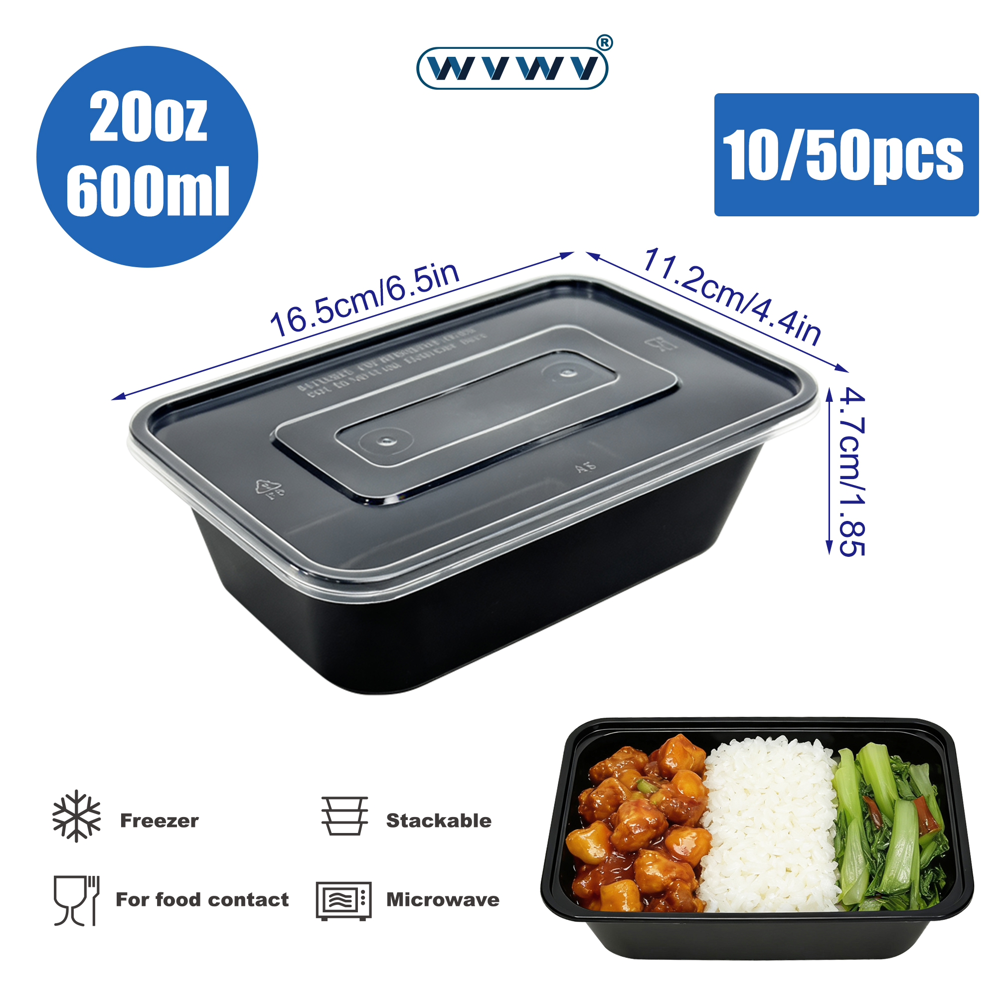10/50Pcs 20Oz/600Ml Black Lunc - Meal Prep Ideas ulasan dan harga